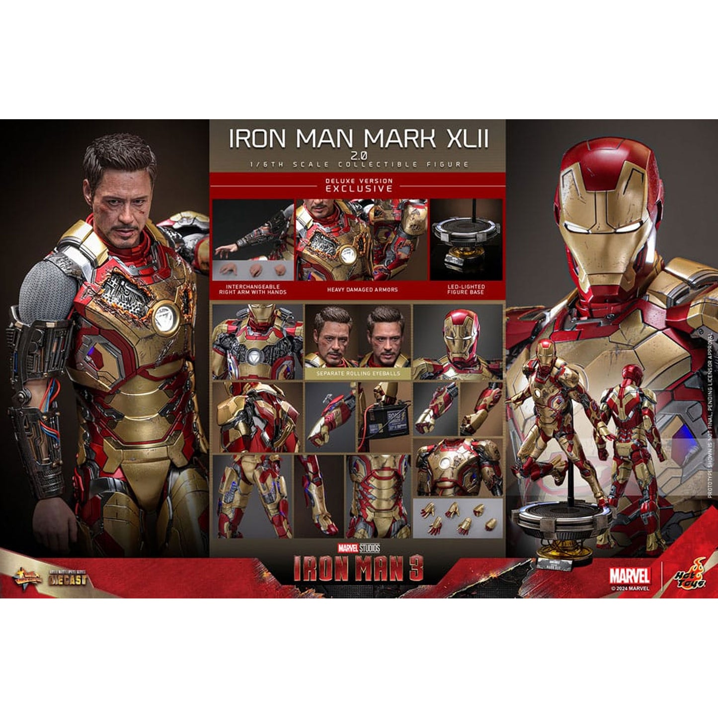 Iron Man 3 Movie Masterpiece Diecast 1/6 Iron Man Mark XLII (2.0) Deluxe -Action Figuuri