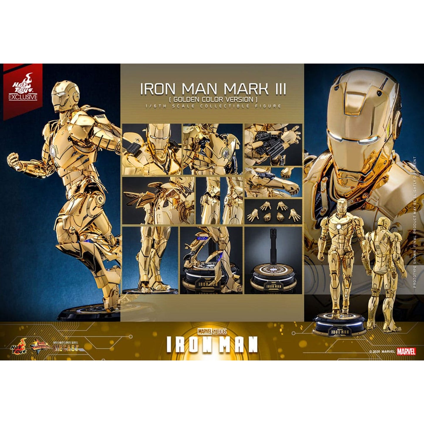 Iron Man Movie Masterpiece Diecast Action Figure 1/6 Iron Man Mark III (Gold Color Version) Hot Toys Exclusive