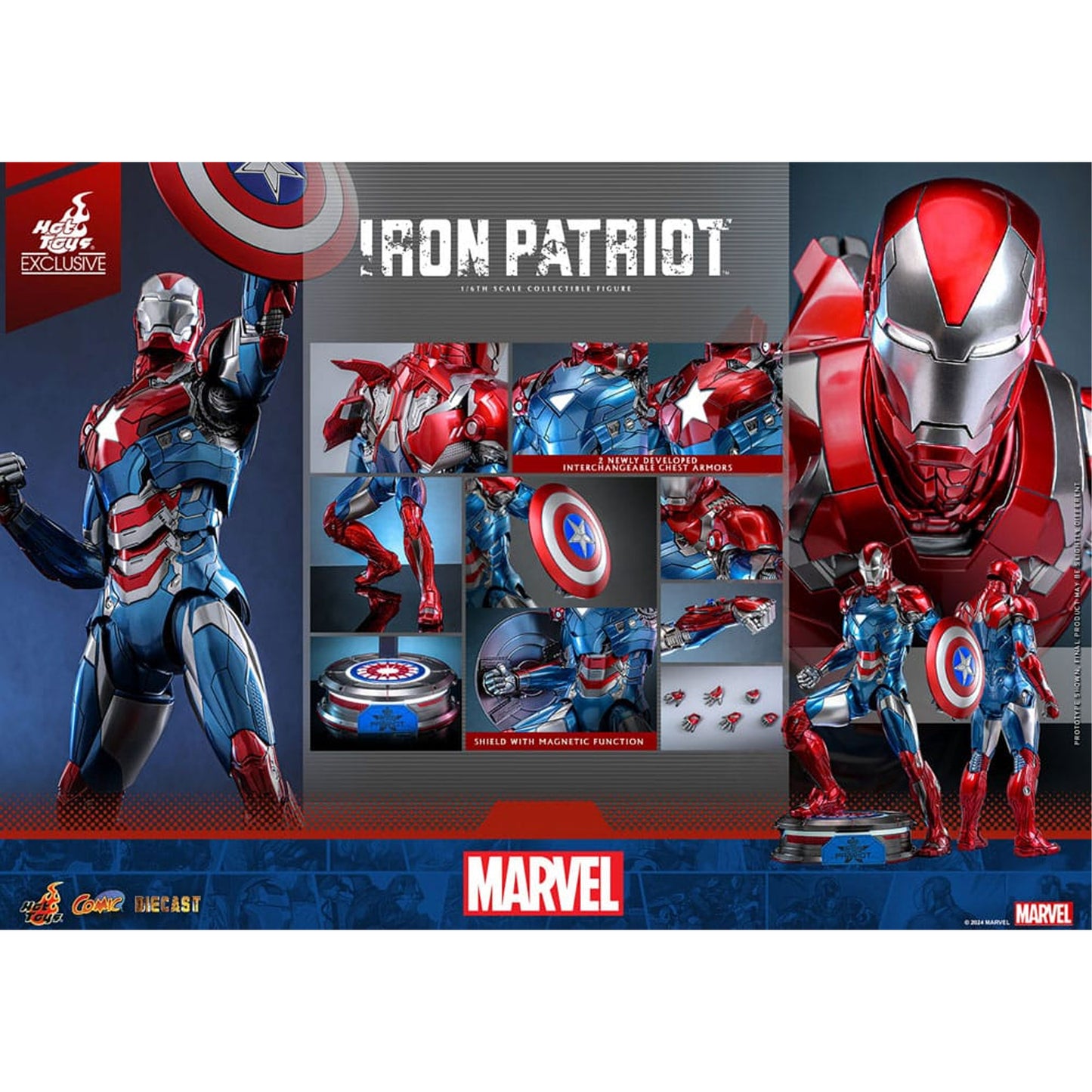 Marvel Comic Diecast Masterpiece Action Figure 1/6 Iron Patriot Hot Toys Exclusive