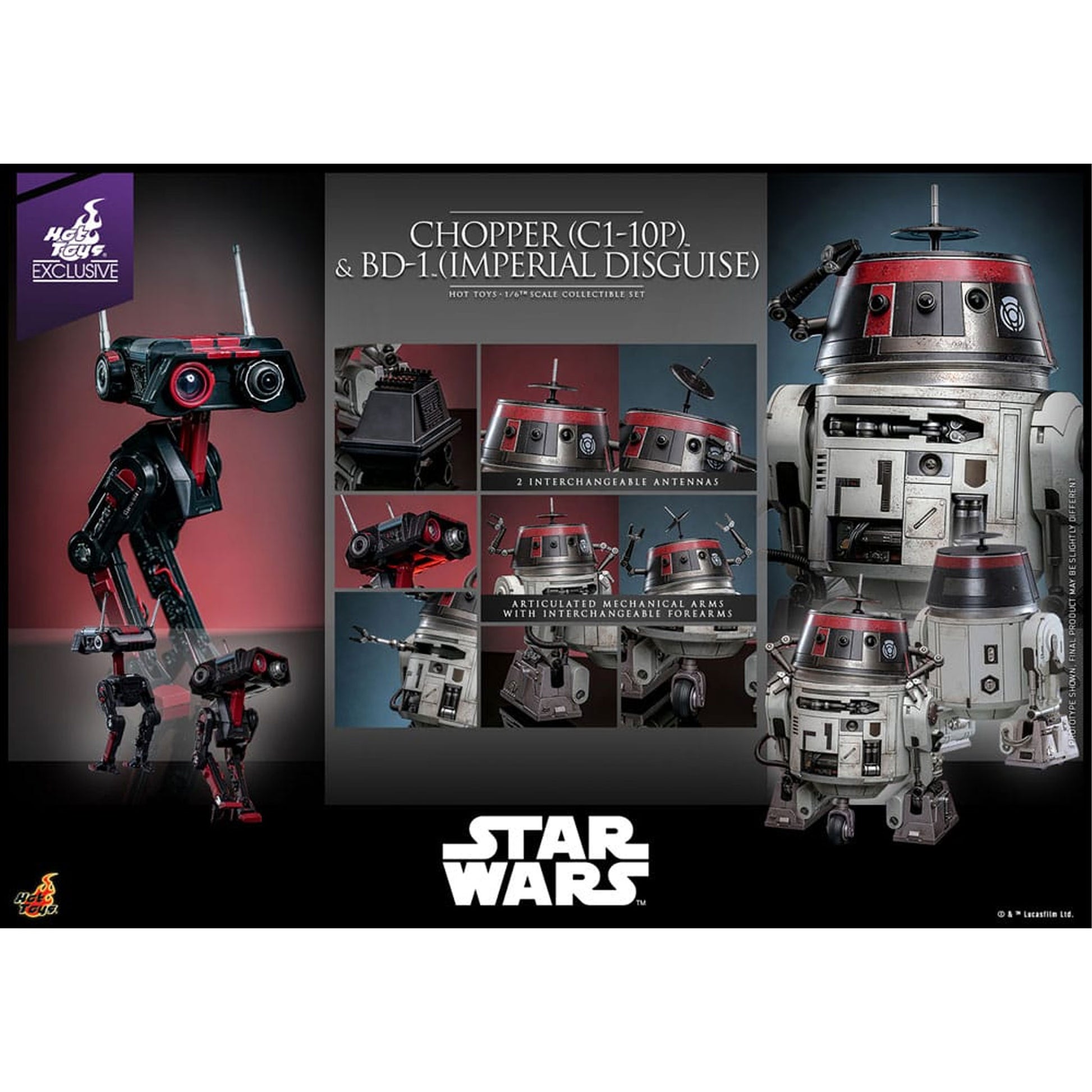 Star Wars Set 1/6 Chopper (C1-10P™) & BD-1™ (Imperial Disguise) -Action Figuuri