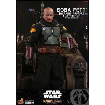 Star Wars The Mandalorian 1/6 Boba Fett (Repaint Armor) och tron