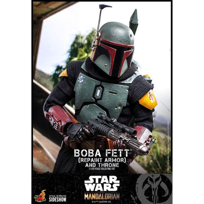Star Wars The Mandalorian 1/6 Boba Fett (Repaint Armor) och tron