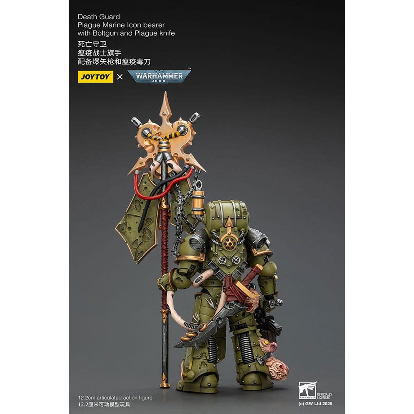 Warhammer 40,000 Death Guard Plague Marine Icon bearer with Boltgun and Plague knife -Action Figure