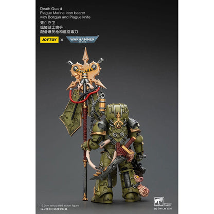 Warhammer 40,000 Death Guard Plague Marine ikonbärare med bultpistol och pestkniv – actionfigur