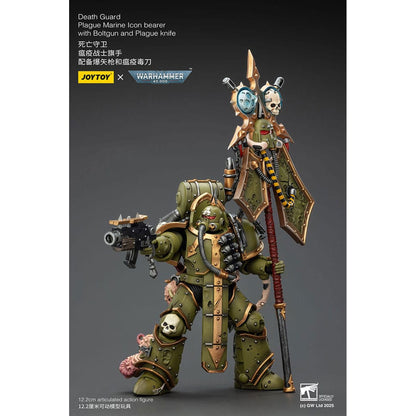 Warhammer 40,000 Death Guard Plague Marine ikonbärare med bultpistol och pestkniv – actionfigur