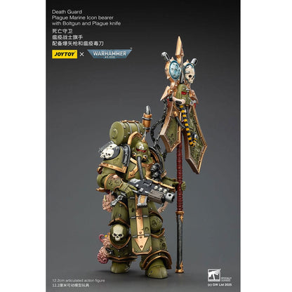 Warhammer 40,000 Death Guard Plague Marine ikonbärare med bultpistol och pestkniv – actionfigur
