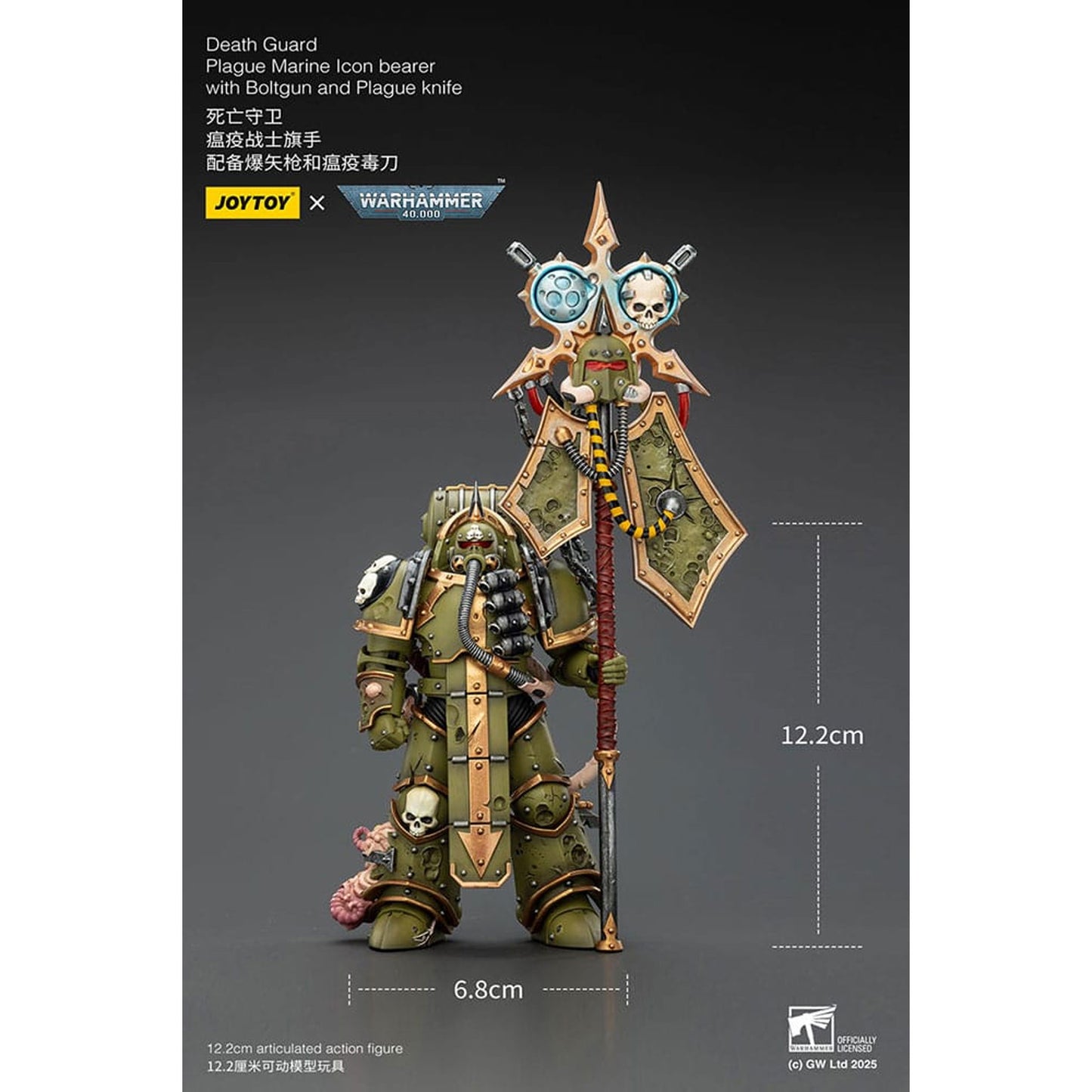 Warhammer 40,000 Death Guard Plague Marine Icon bearer with Boltgun and Plague knife -Action Figure