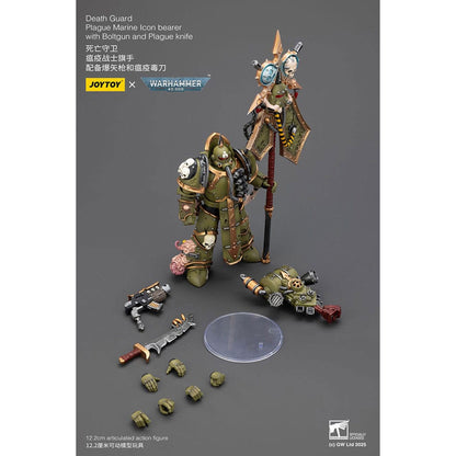 Warhammer 40,000 Death Guard Plague Marine ikonbärare med bultpistol och pestkniv – actionfigur