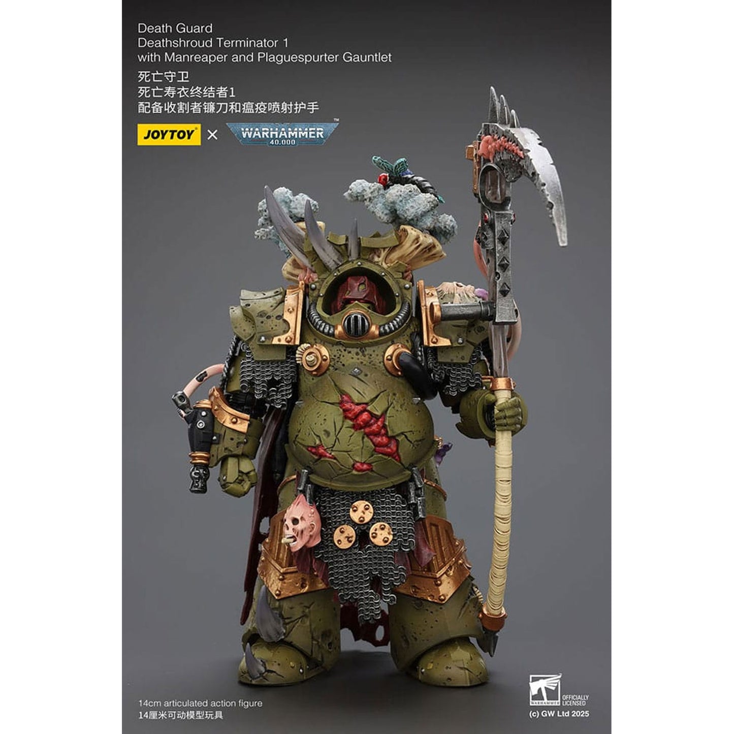 Warhammer 40k 1/18 Death Guard Deathshroud Terminator 1 with Manreaper and Plaguespurter Gauntlet -Action Figure