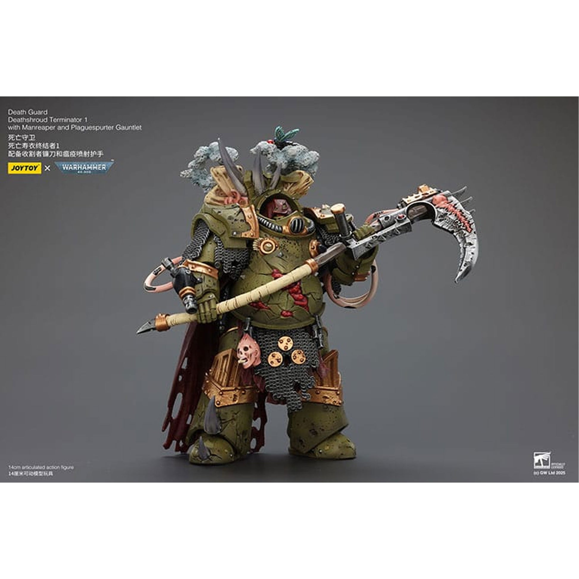 Warhammer 40k 1/18 Death Guard Deathshroud Terminator 1 with Manreaper and Plaguespurter Gauntlet -Action Figure