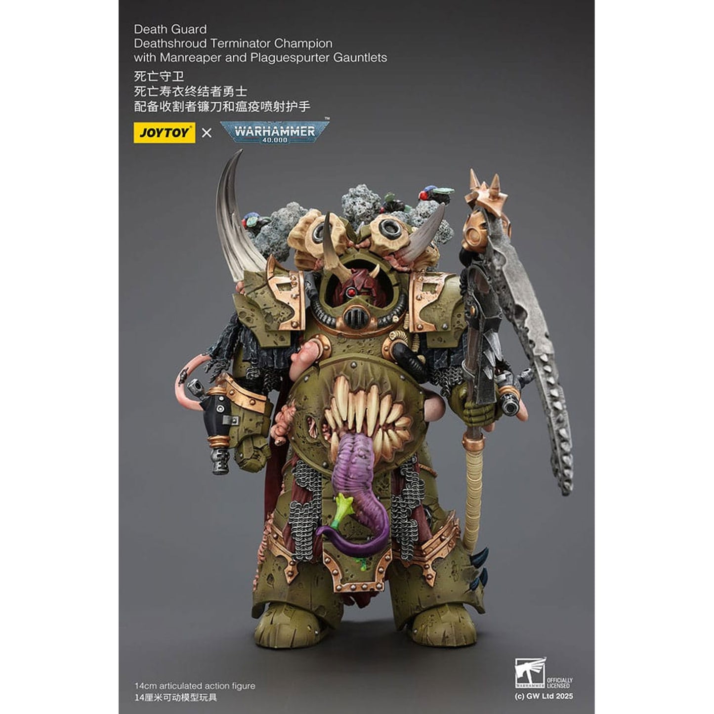 Warhammer 40k 1/18 Death Guard Deathshroud Terminator Champion with Manreaper and Plaguespurter Gauntlets -Action Figure