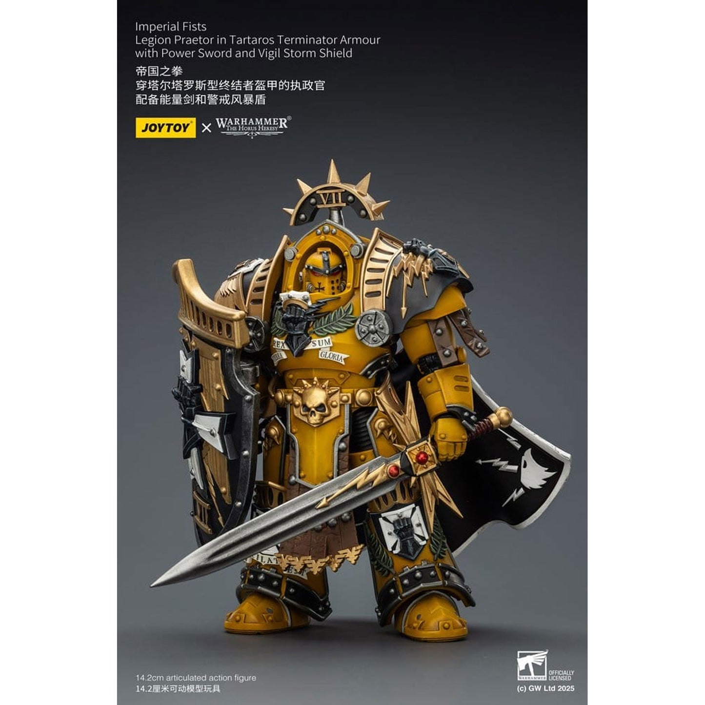 Warhammer Imperial Fists Legion Praetor in Tartaros Terminator Armourwith Power Sword and Vigil Storm Shield -Action Figure