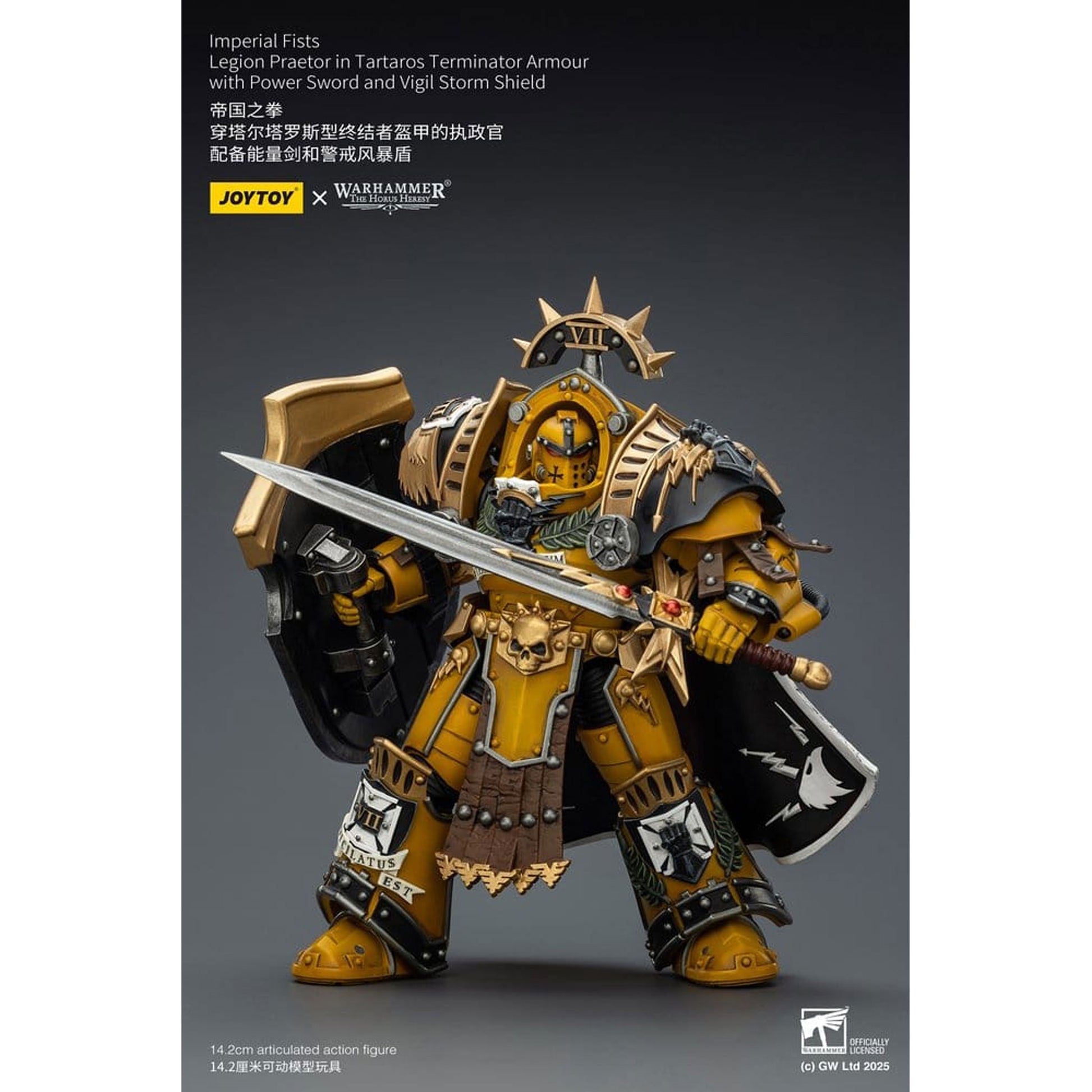 Warhammer Imperial Fists Legion Praetor in Tartaros Terminator Armourwith Power Sword and Vigil Storm Shield -Action Figure